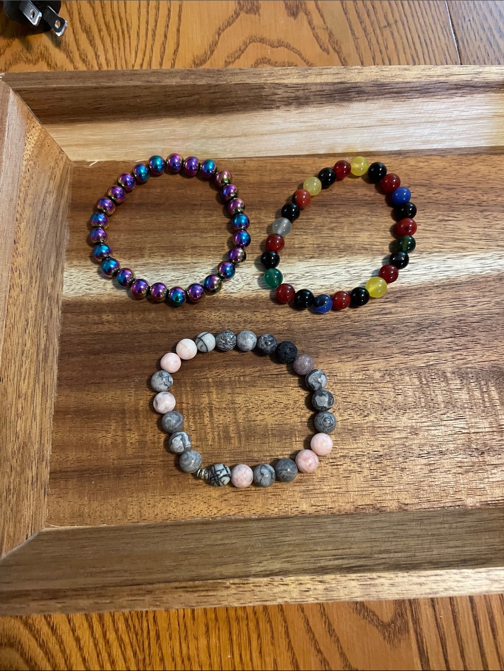 Beaded Stretch Bracelet Trio - Multicolor, Grey & Pink